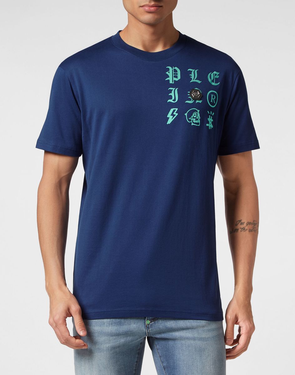 T-Shirt mit bejeweltem Gothic-Logo