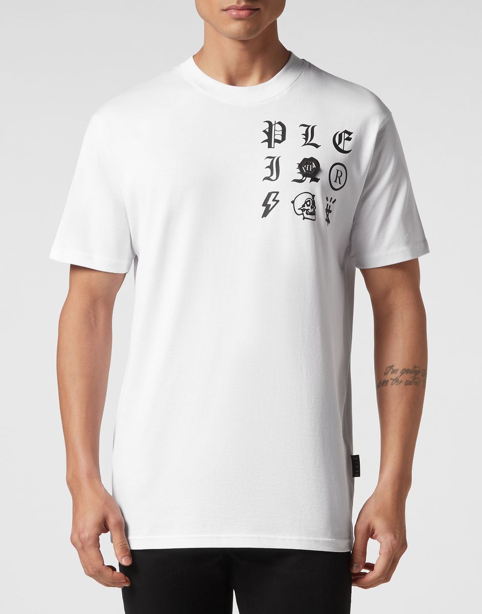 T-Shirt mit bejeweltem Gothic-Logo