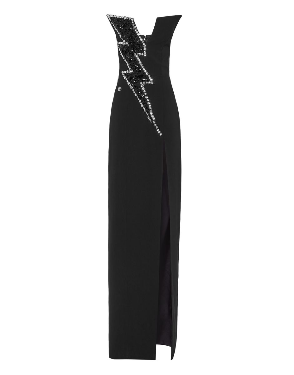 Trägerloses Abendkleid mit Blitz-Verzierung