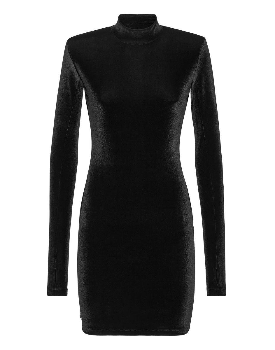 Hochgeschlossenes Chenille-Minikleid