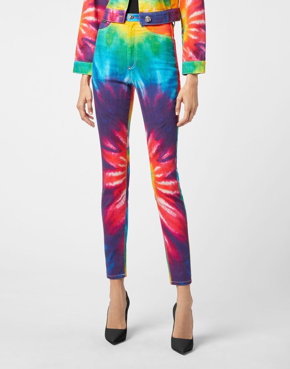 High-Waist-Jeggings mit Batikmuster