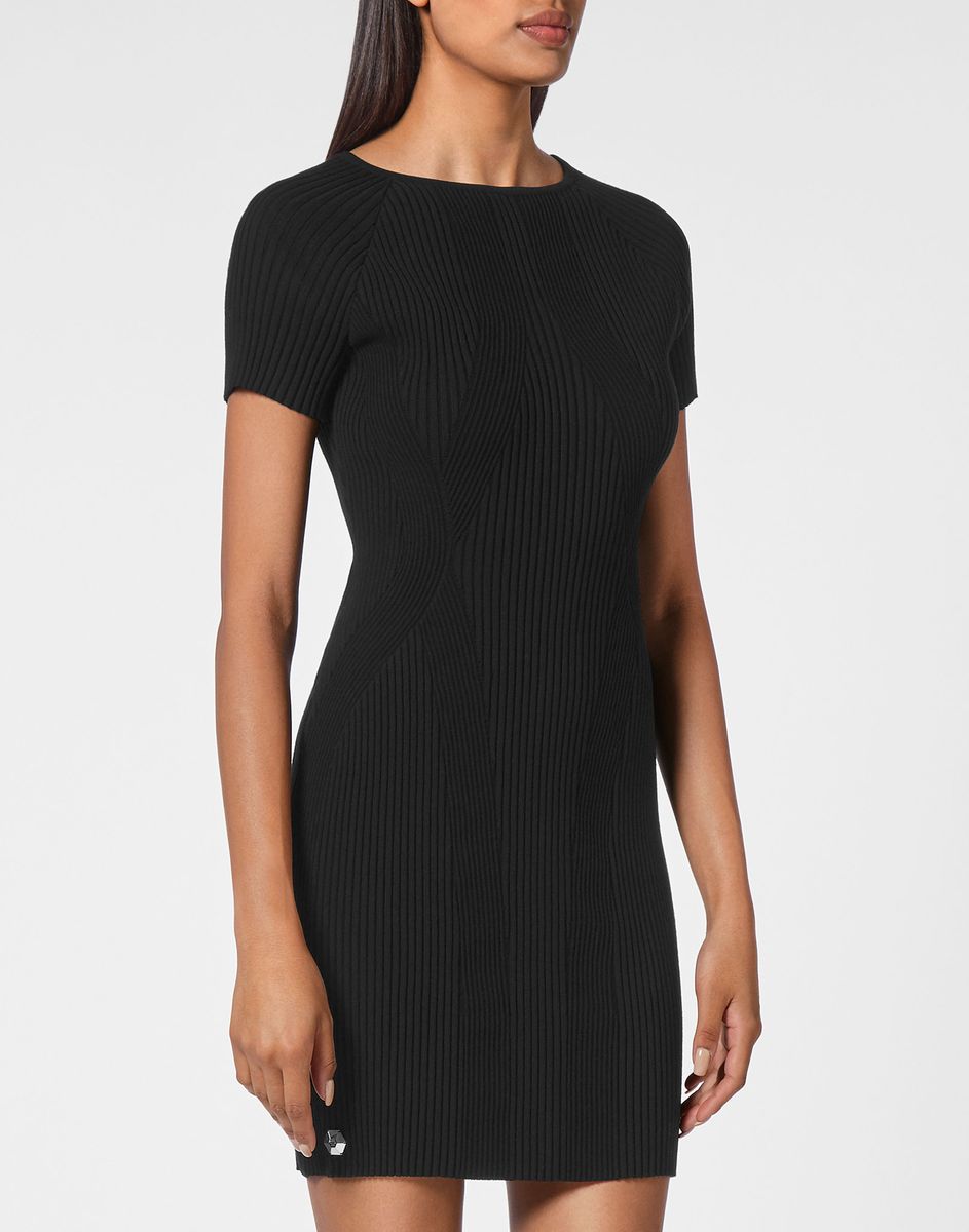 Verziertes Rippstrick-Bodycon-Kleid