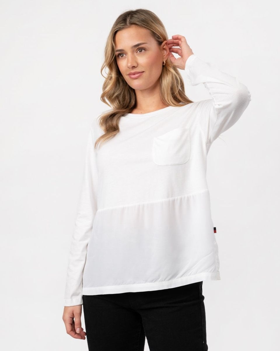 Langarmshirt mit Brusttasche und Materialmix