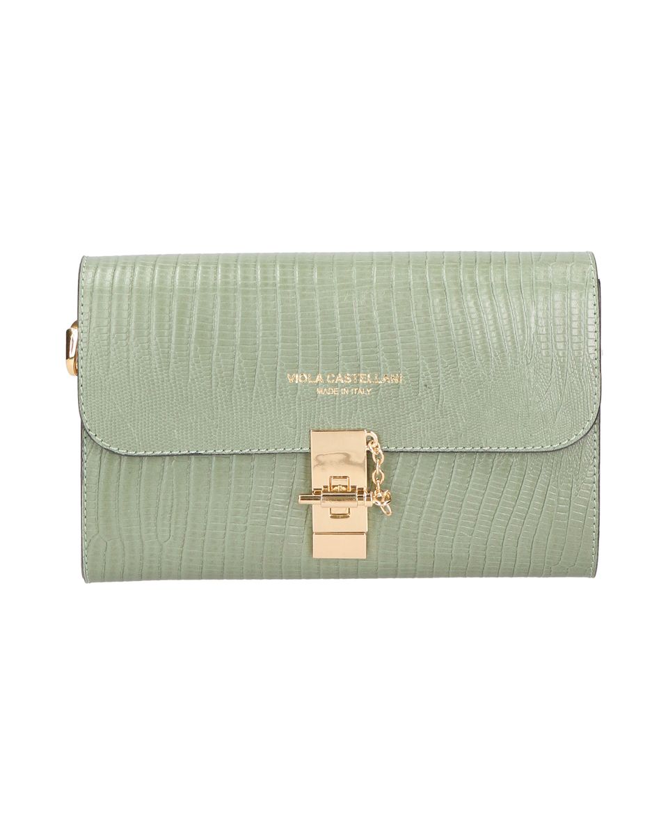Pochette mit Eidechsenprägung und Kettenakzent
