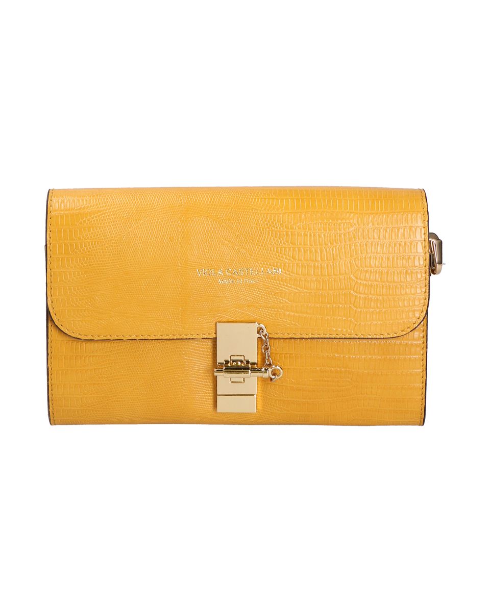 Pochette mit Eidechsenprägung und Kettenakzent