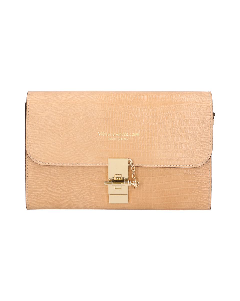 Pochette mit Eidechsenprägung und Kettenakzent