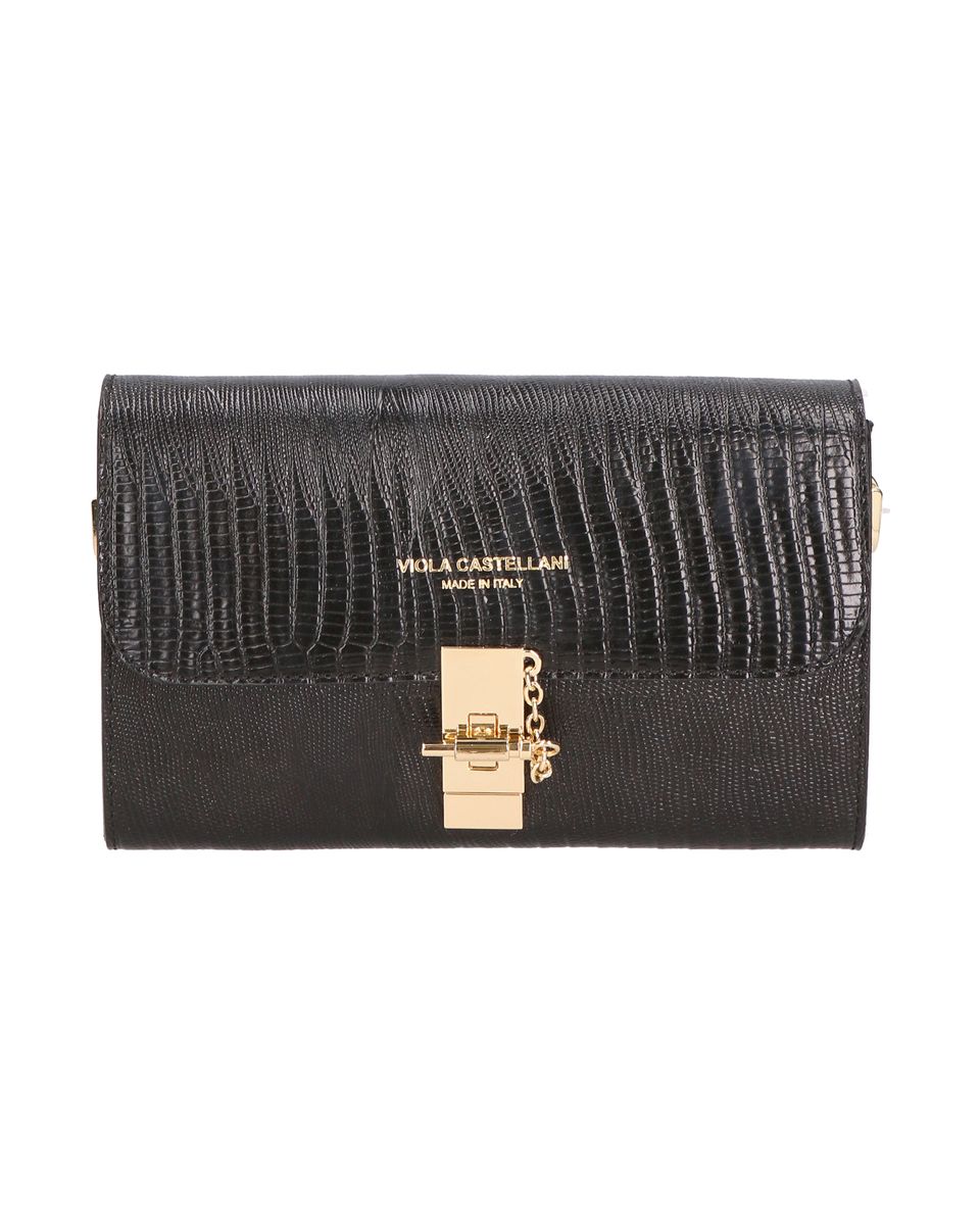 Pochette mit Eidechsenprägung und Kettenakzent