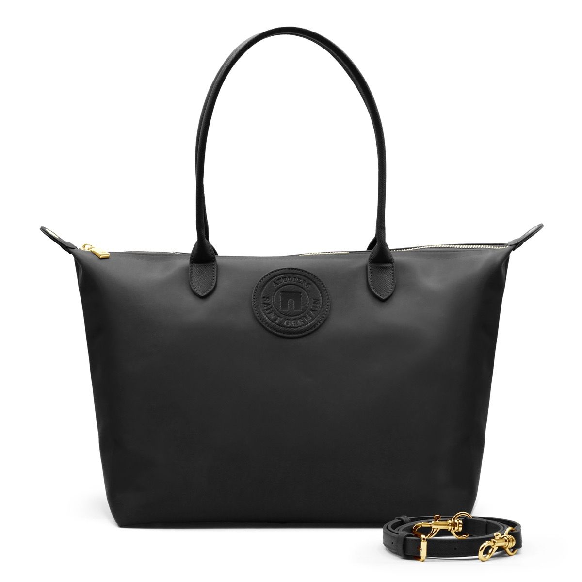 Shopper aus Canvas und Narbenleder