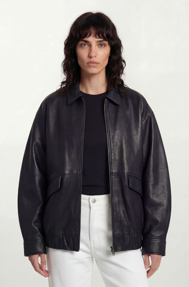 Oversize-Leder-Bomberjacke