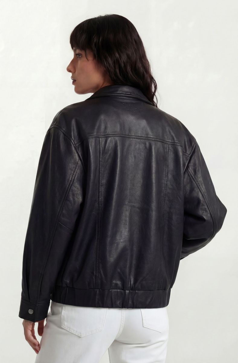 Oversize-Leder-Bomberjacke