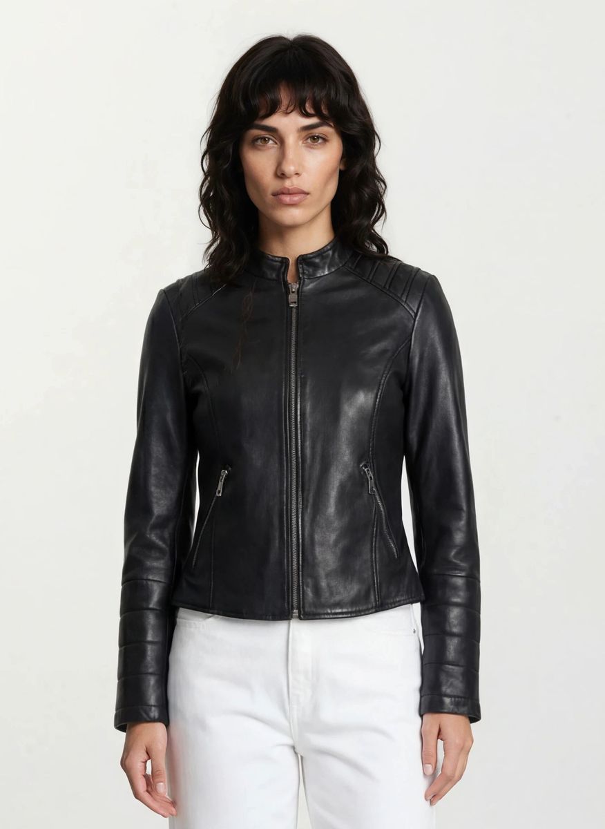 Biker-Lederjacke mit gepolsterten Schultern