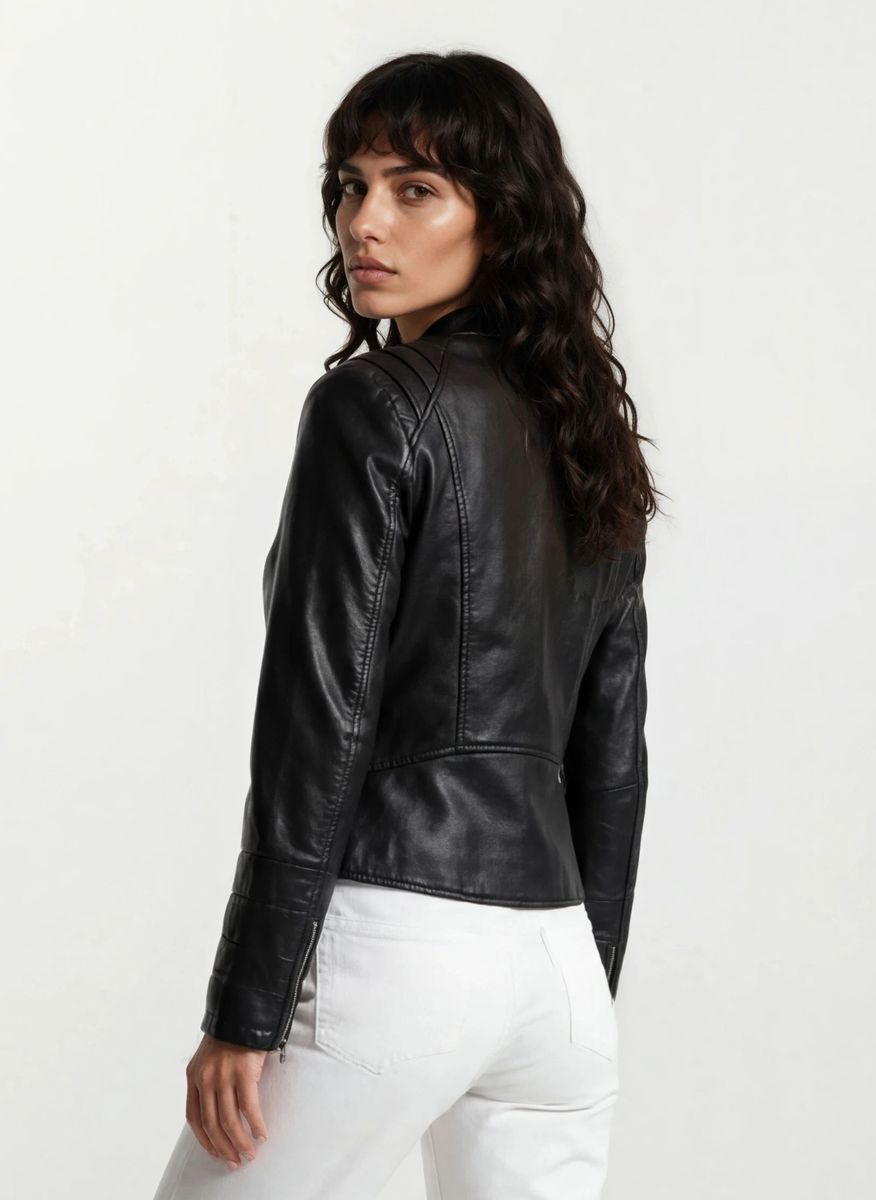 Biker-Lederjacke mit gepolsterten Schultern