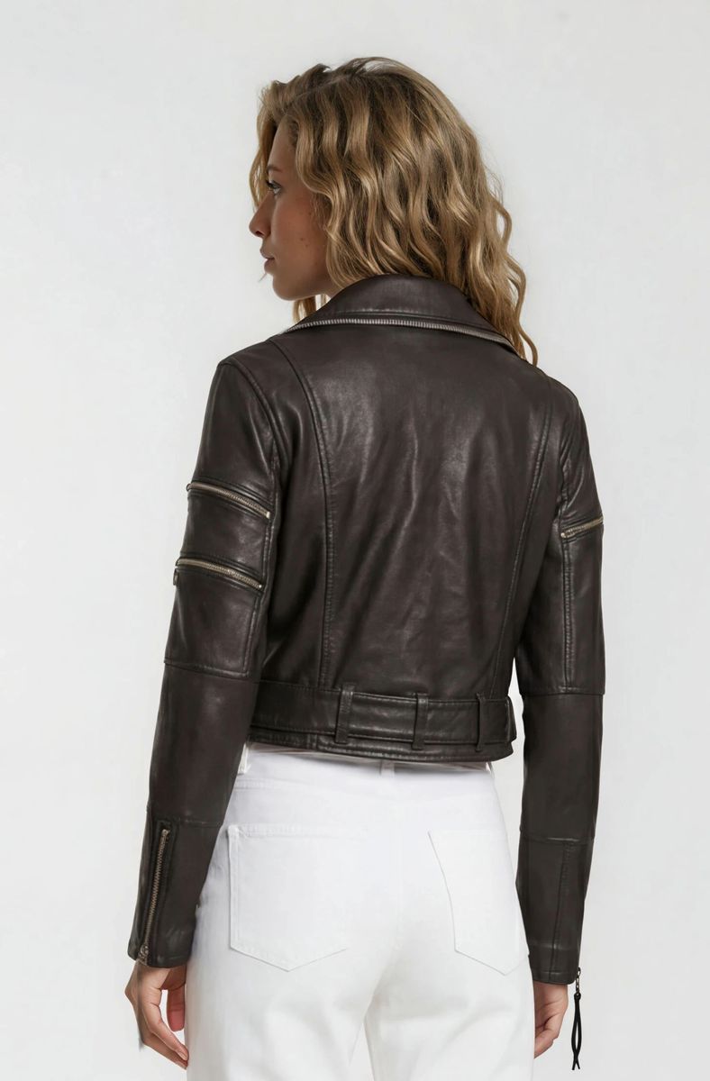 Kurze Bikerjacke mit Fransen-Zippern