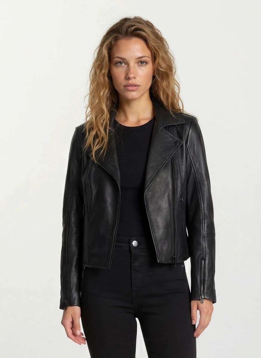 Leder-Bikerjacke mit asymmetrischem Reißverschluss