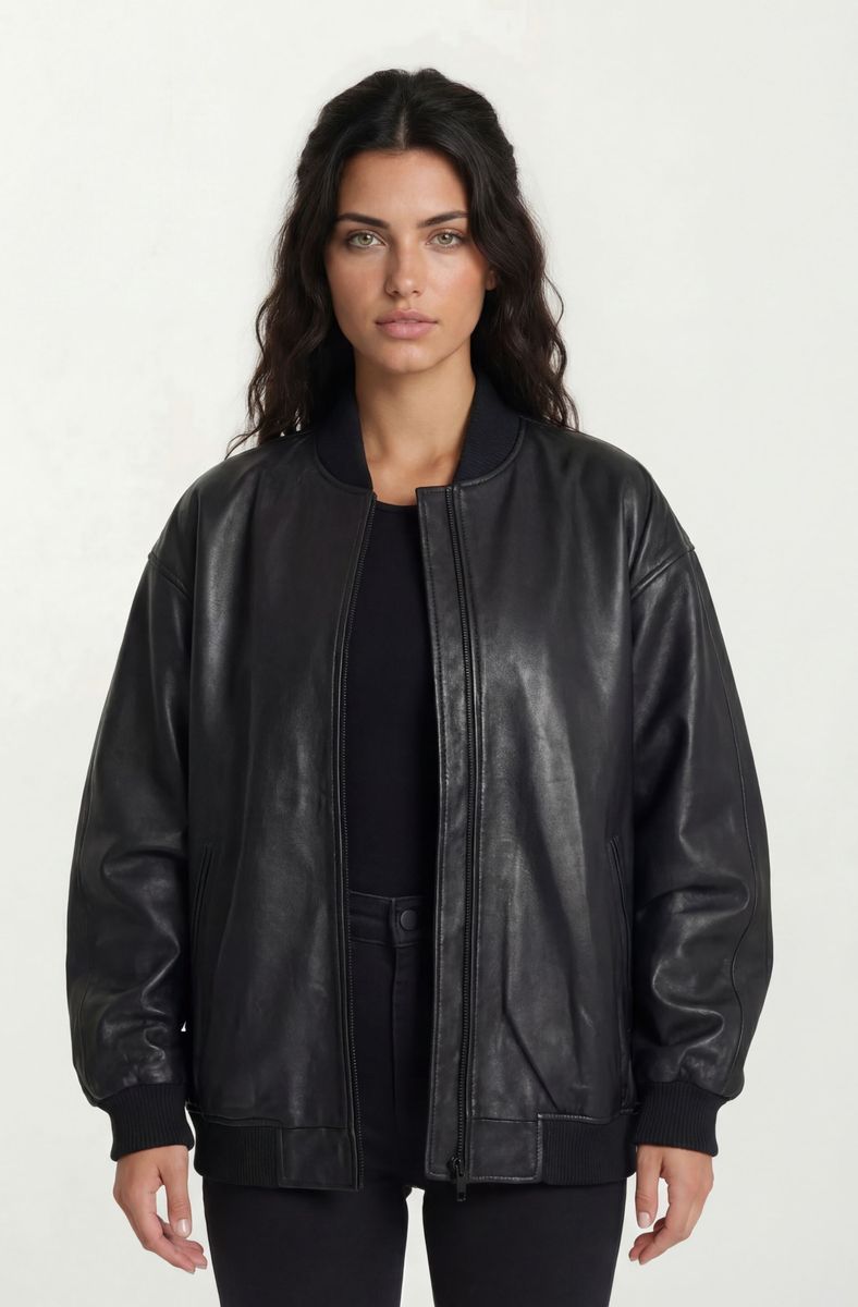 Oversized Minimalistische Leder-Bomberjacke