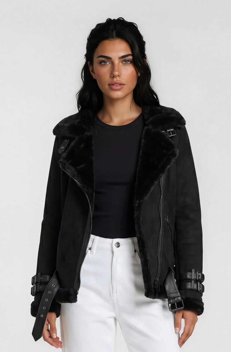 Aviator-Jacke mit Kunstfellfutter