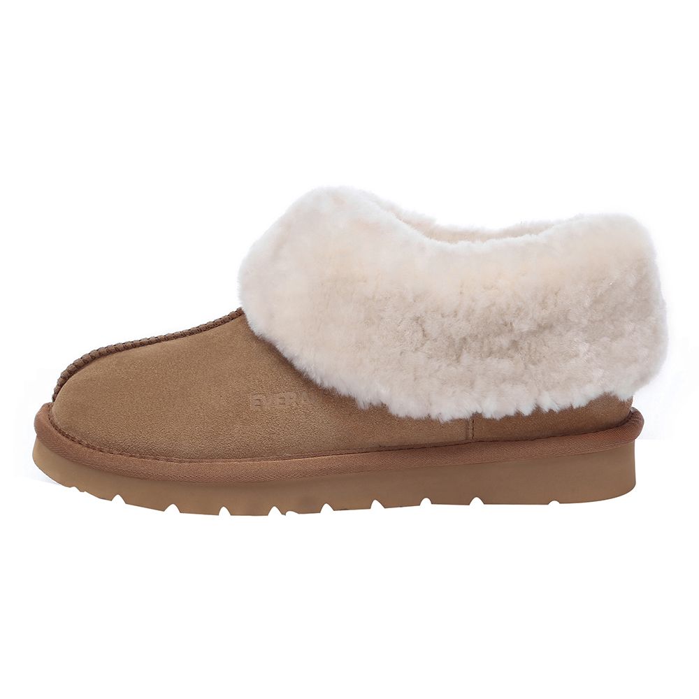 Wildleder-Hausschuhe mit flauschigem Schafwollfutter