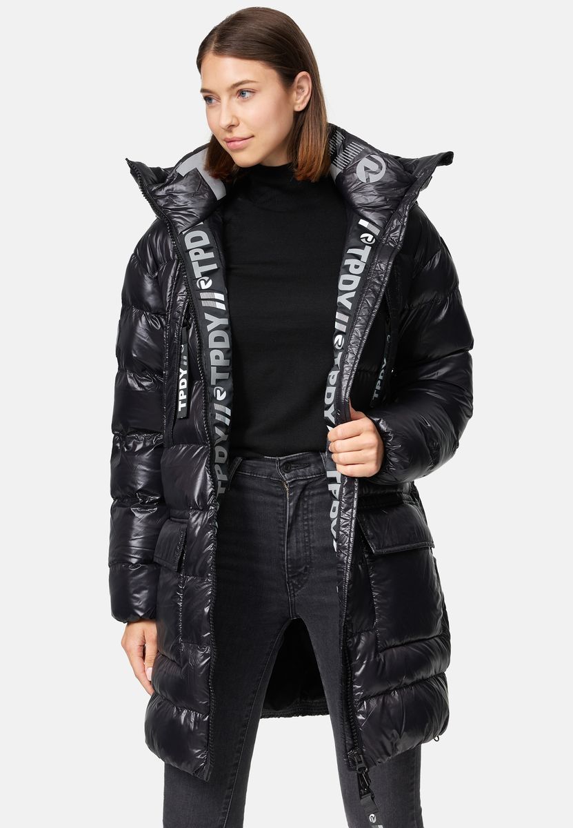 Glänzender Gesteppter Longline Puffer Mantel