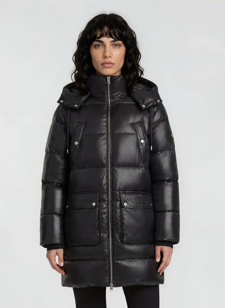 Langer gesteppter Pufferparka mit Kapuze