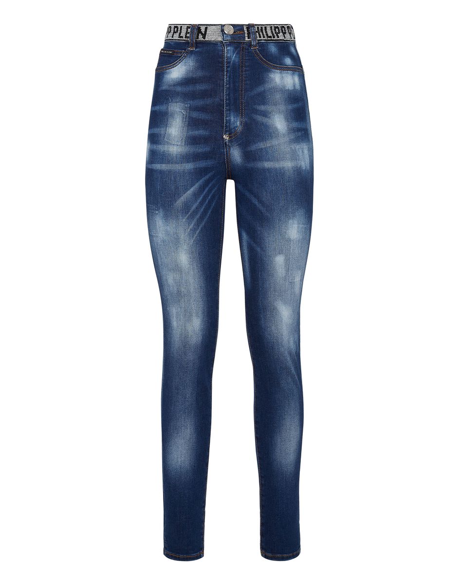 Jeggings mit hoher Taille und Strassbesatz
