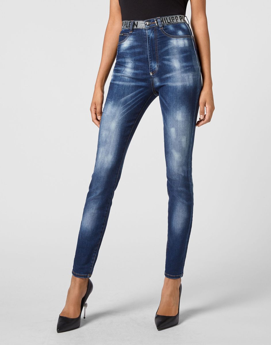 Jeggings mit hoher Taille und Strassbesatz