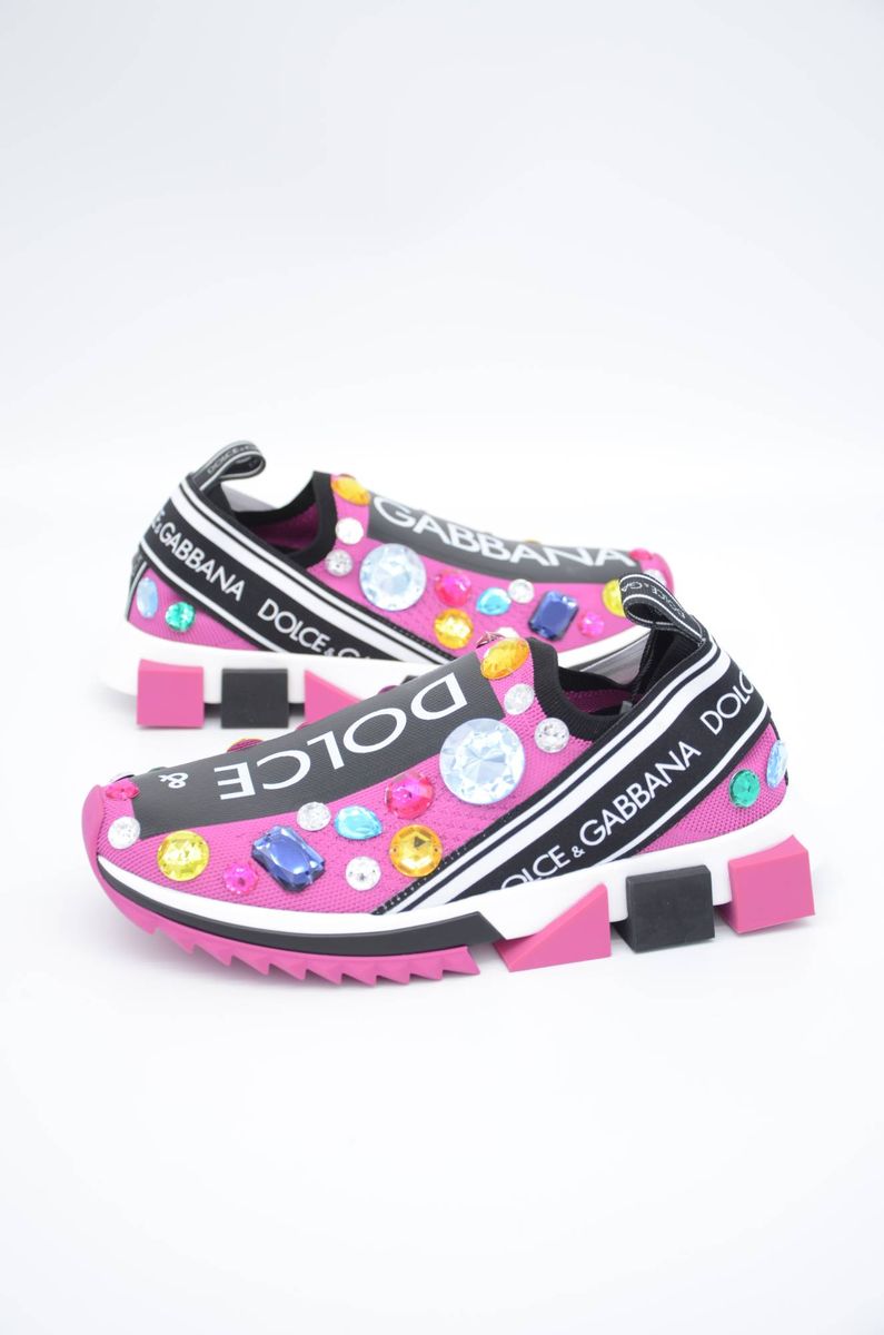 Kristallbesetzte Logo-Strick-Slip-Ons