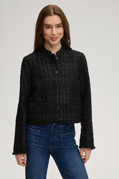 Strukturierter Tweed-Blazer mit Fransenabschlüssen
