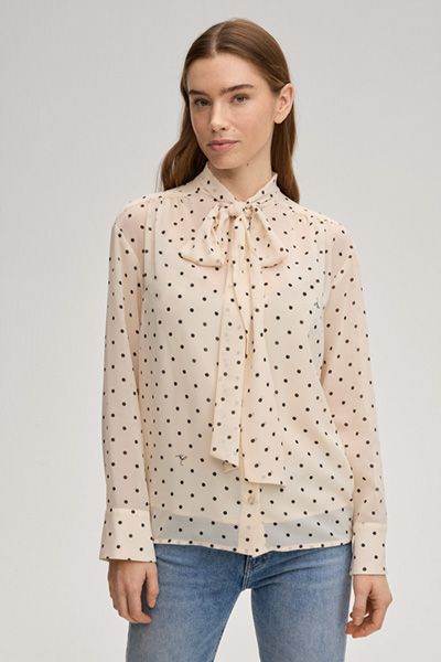 Gepunktete Chiffon-Schluppenbluse