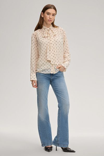 Gepunktete Chiffon-Schluppenbluse