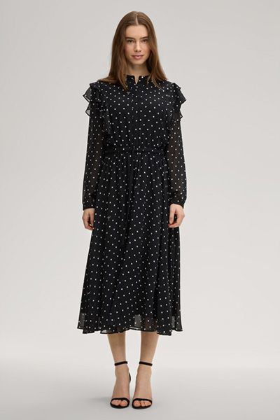 Elegantes gepunktetes Midikleid mit Volants