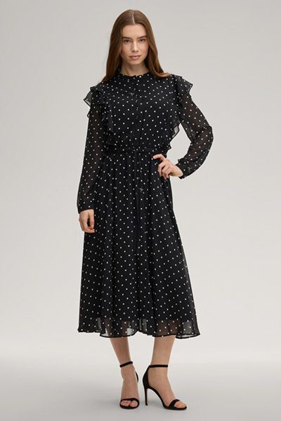 Elegantes gepunktetes Midikleid mit Volants