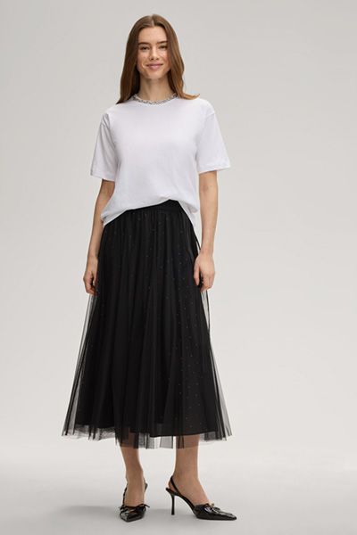 Baumwoll-T-Shirt mit Strass-Ausschnitt