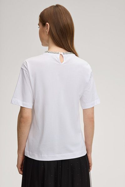 Baumwoll-T-Shirt mit Strass-Ausschnitt