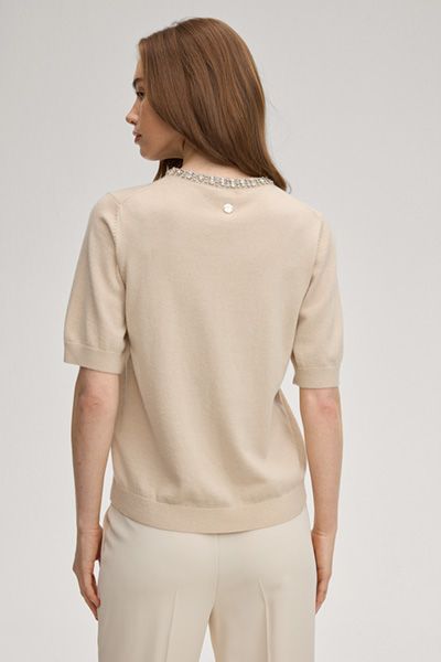 Kurzarmpullover mit Kaschmir und Kristallbesatz