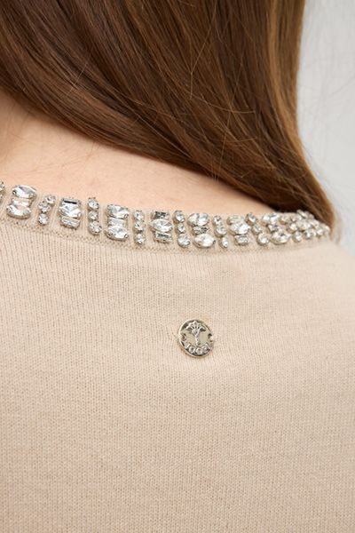 Kurzarmpullover mit Kaschmir und Kristallbesatz