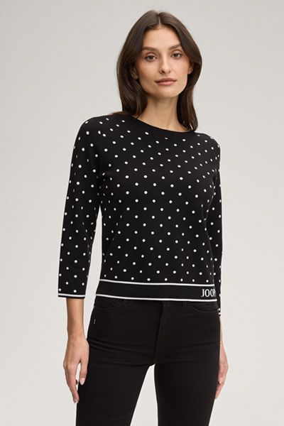 Gepunkteter Strickpullover mit Logo-Saum