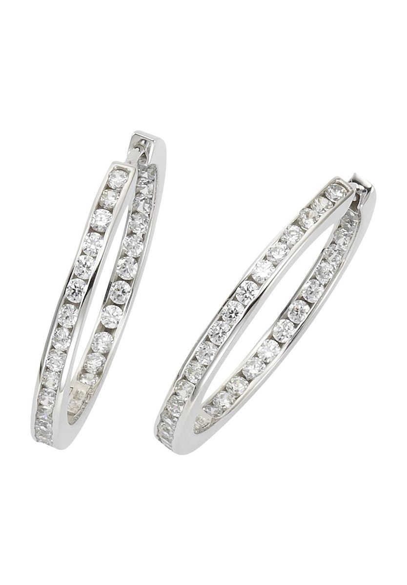 Elegante Silbercreolen mit Zirkonia-Besatz
