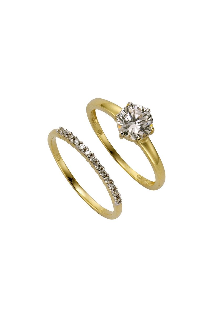 Zweiteiliges Gold-Ringset mit Zirkonia