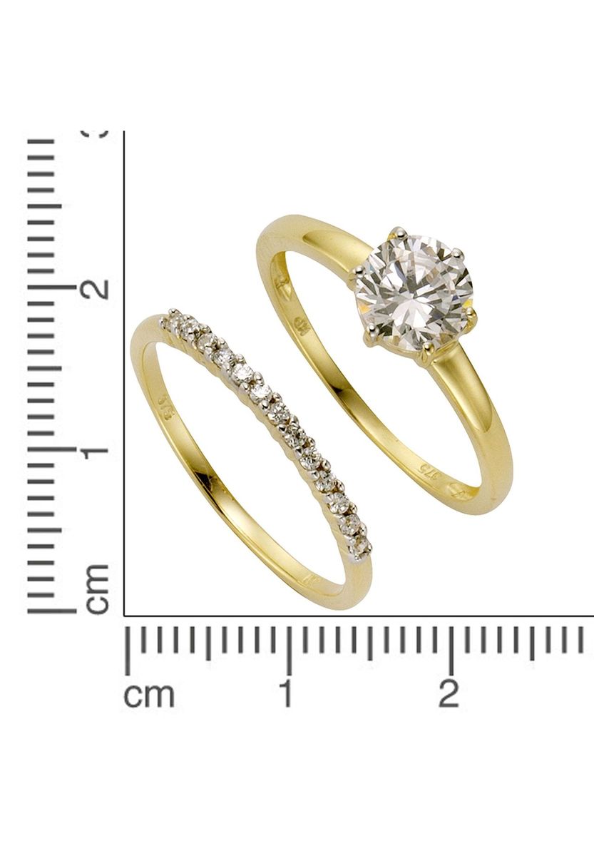 Zweiteiliges Gold-Ringset mit Zirkonia