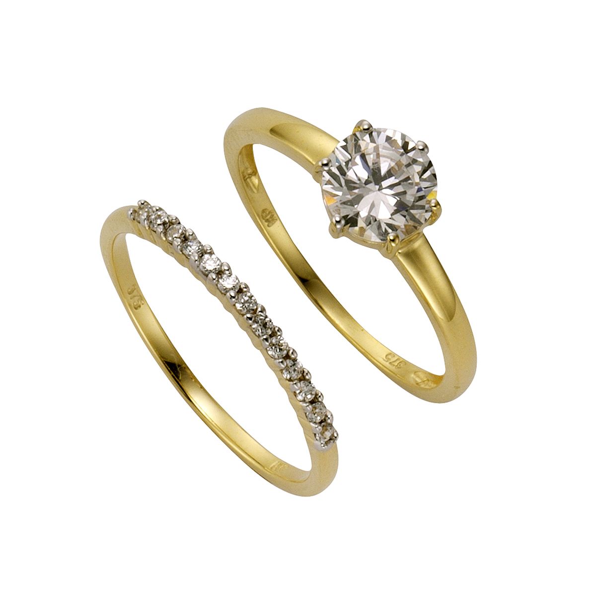 Zweiteiliges Gold-Ringset mit Zirkonia