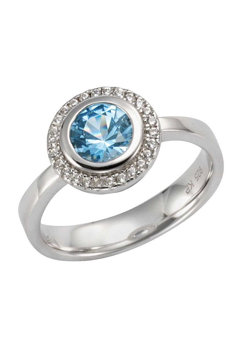 Halo-Ring mit blauem Topas