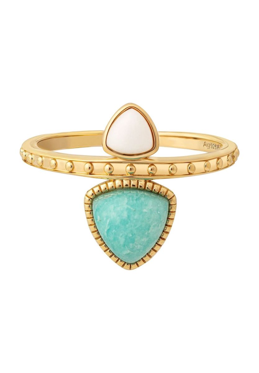 Geometrischer Ring mit Amazonit und Achat