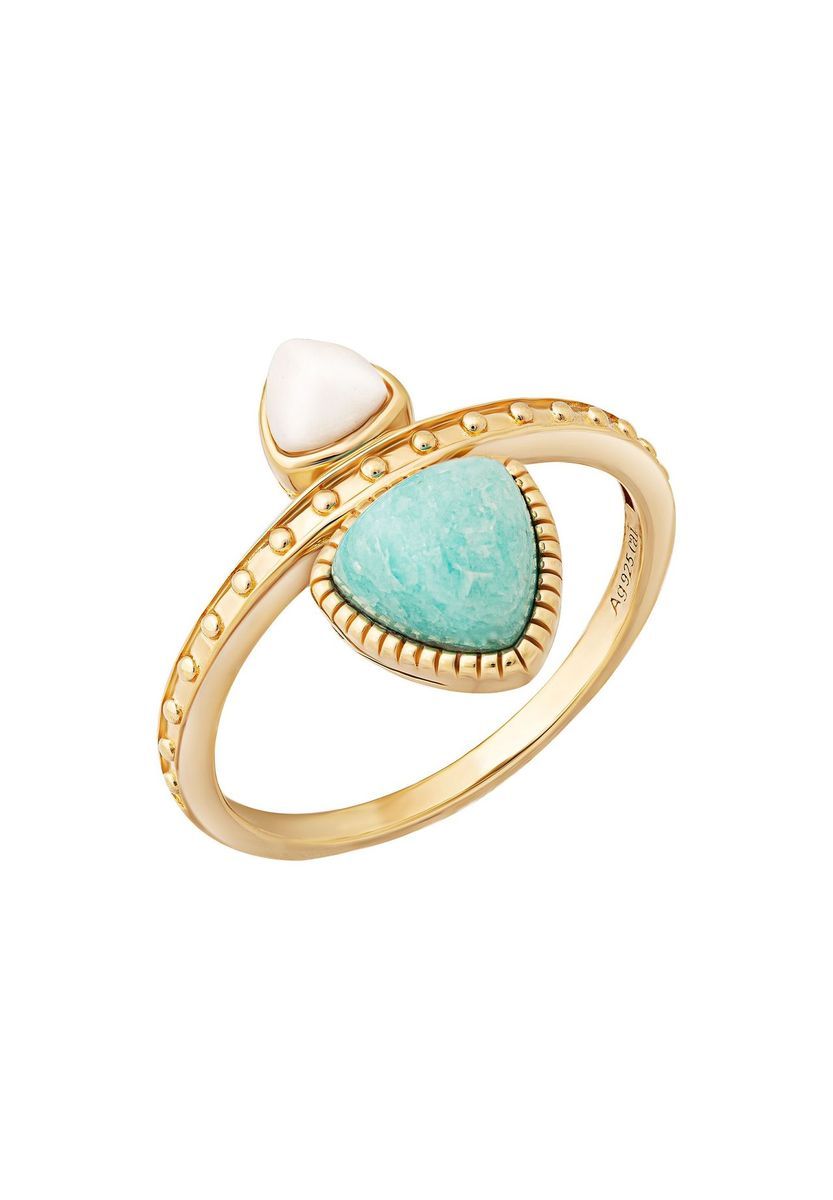 Geometrischer Ring mit Amazonit und Achat