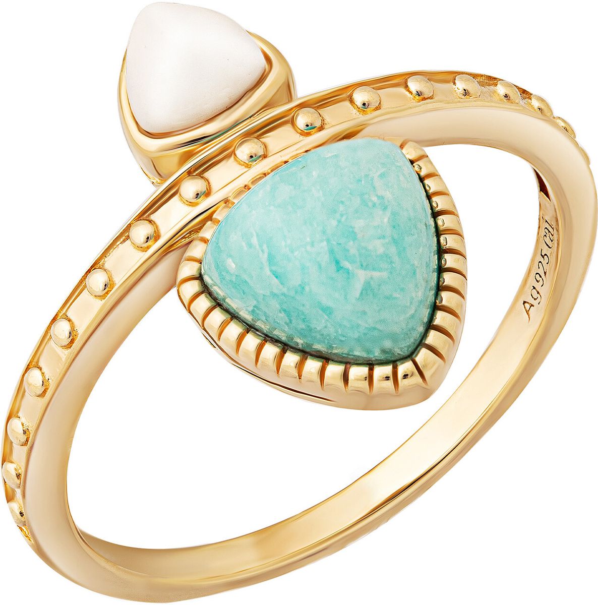 Geometrischer Ring mit Amazonit und Achat