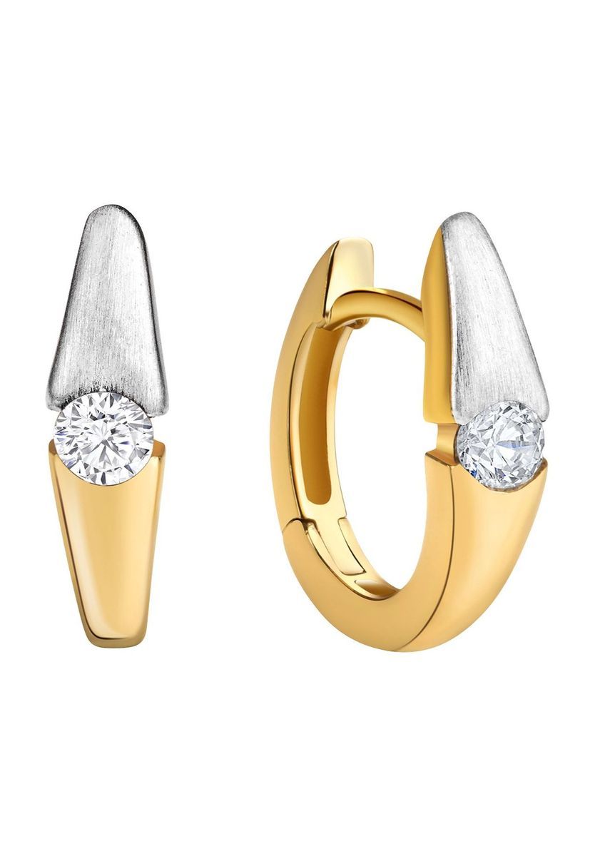 Zweifarbige Goldcreolen mit Zirkonia