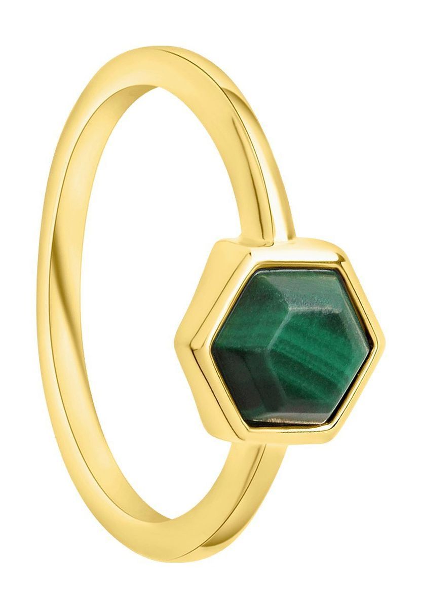 Hexagonaler Malachit Ring Vergoldet