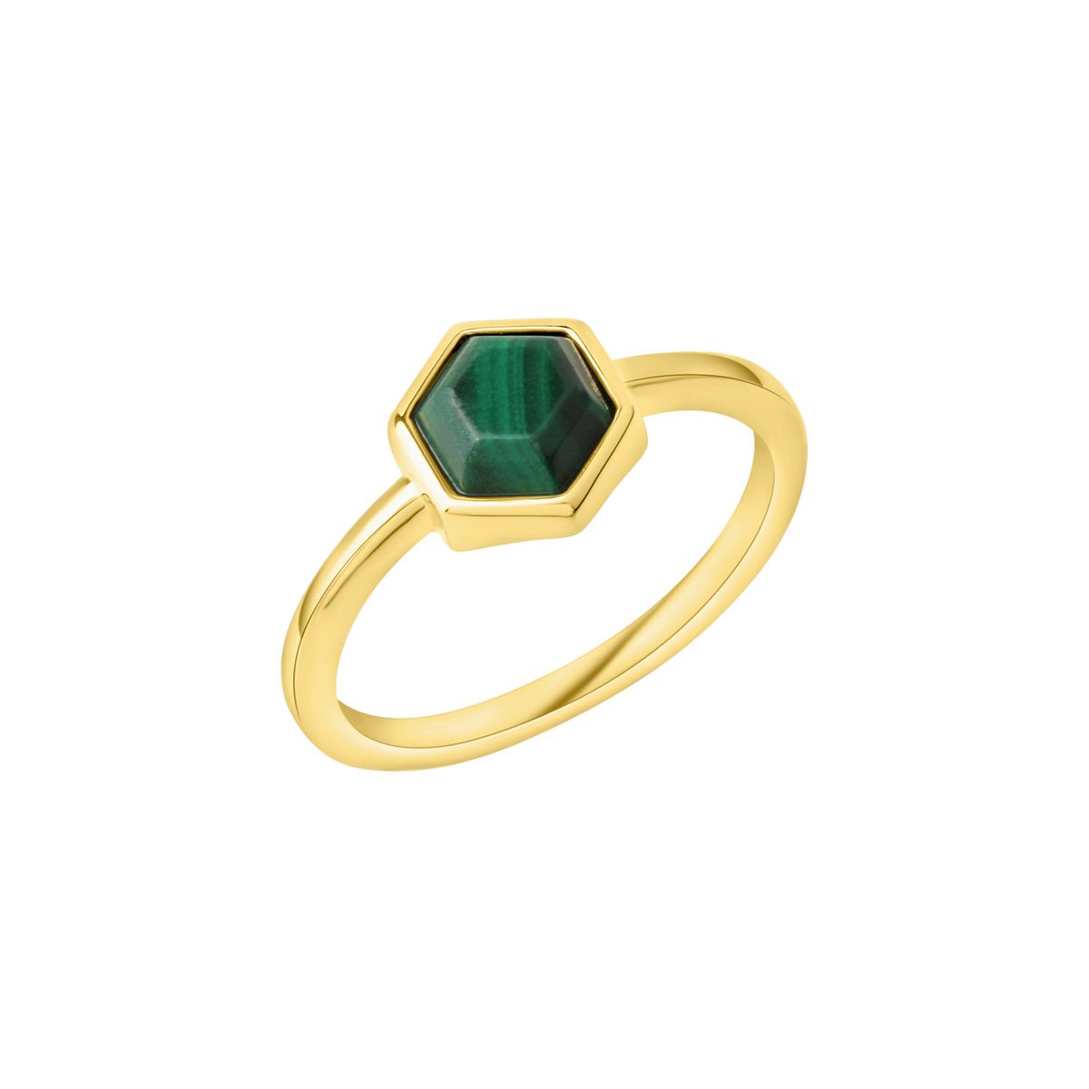 Hexagonaler Malachit Ring Vergoldet