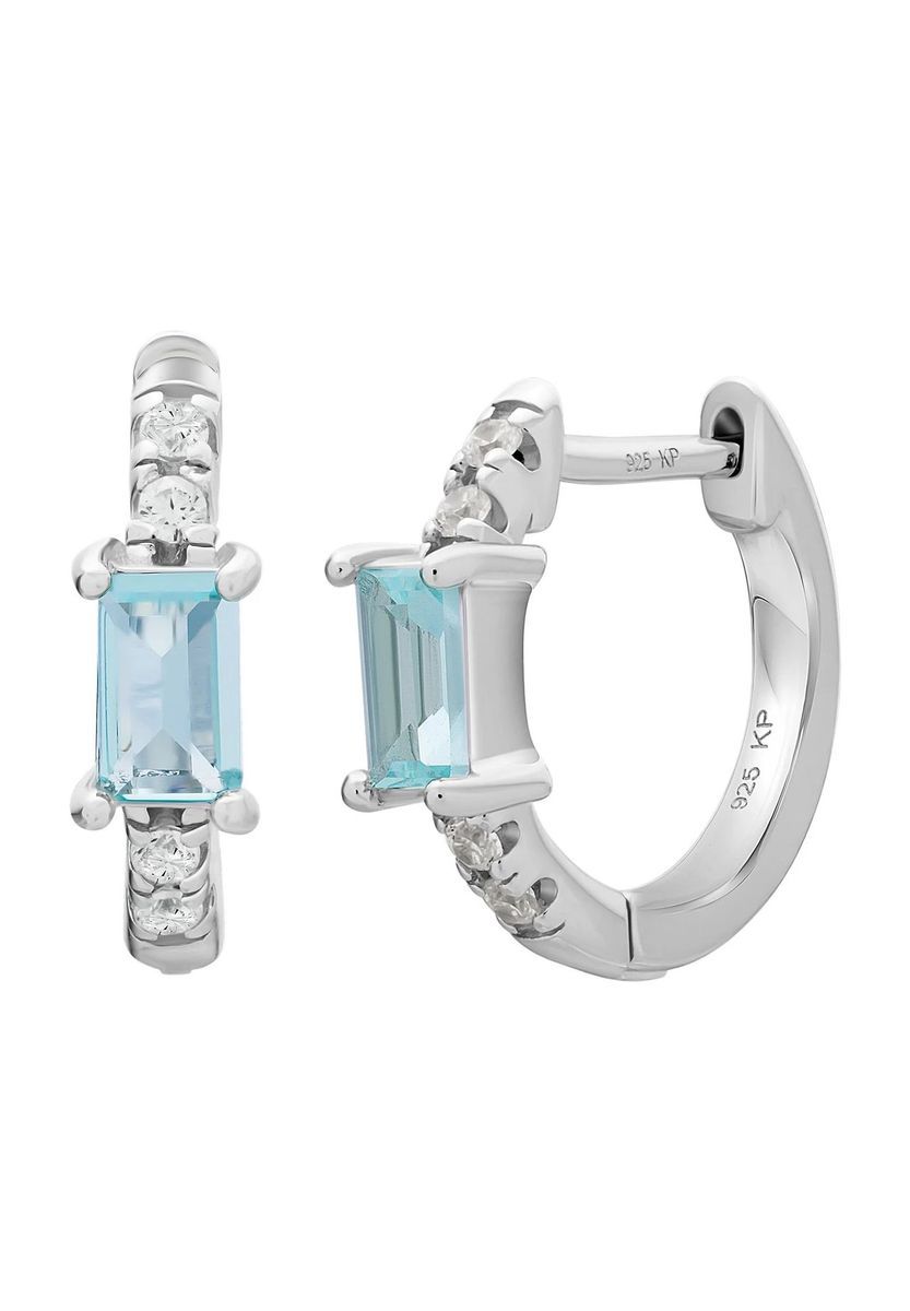 Elegante Baguette-Aquamarin Silber Creolen