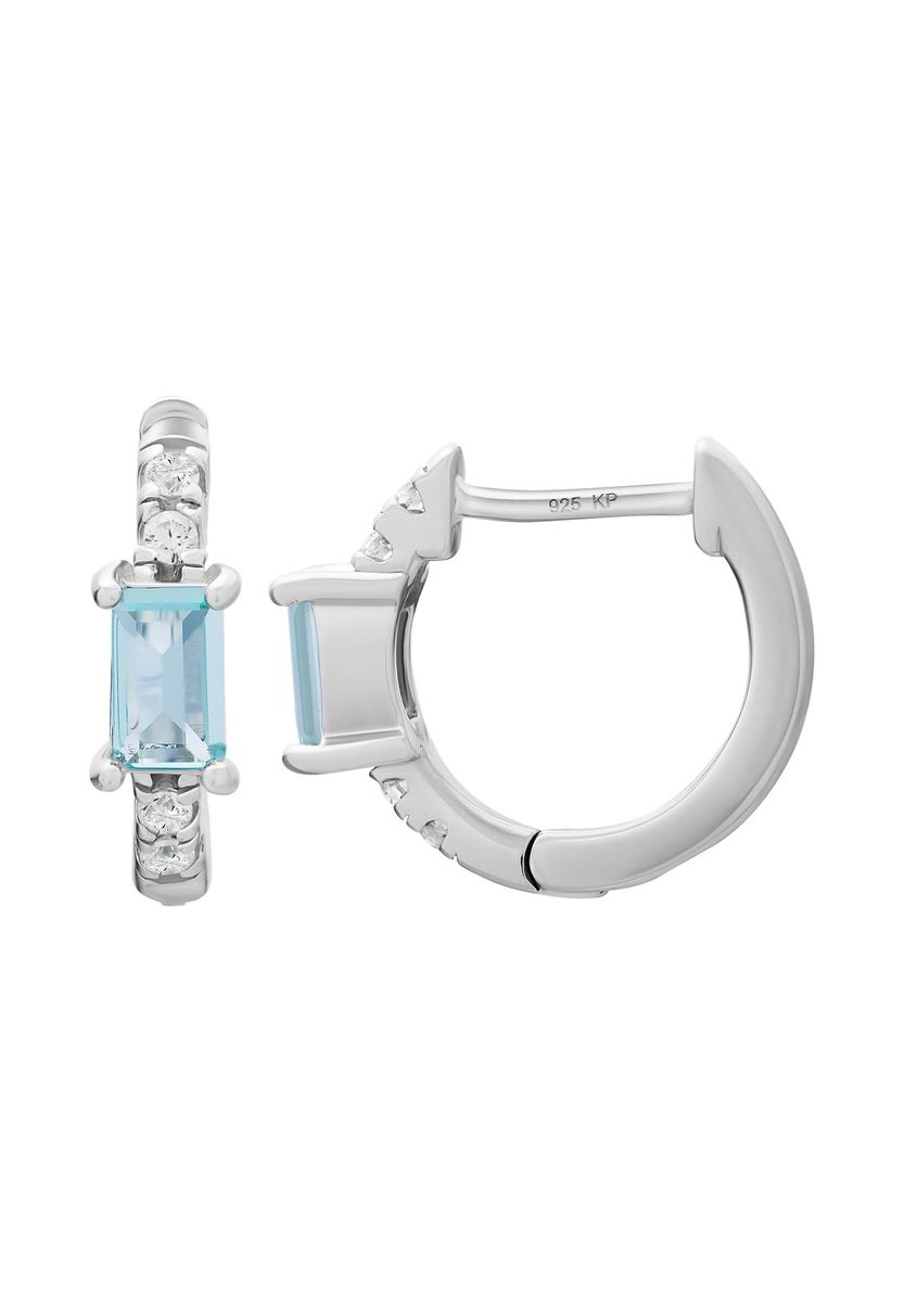 Elegante Baguette-Aquamarin Silber Creolen