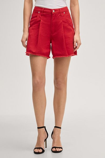 High-Waist Denim-Shorts mit Bundfalten